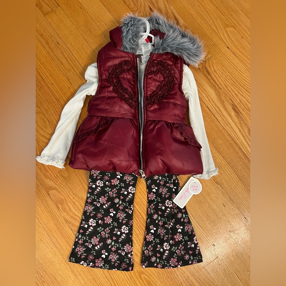 Kids Burgundy Vest Costume with Floral Pants shirt outfit - Picture 1 of 4